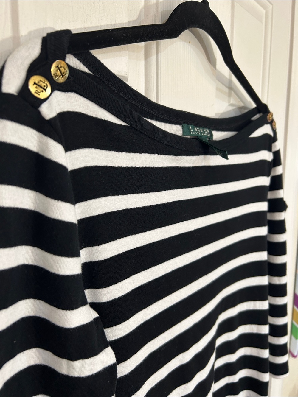 Ralph Lauren Boat Neckline Black and White Striped Cotton Knit Dress Medium - Picture 5 of 8